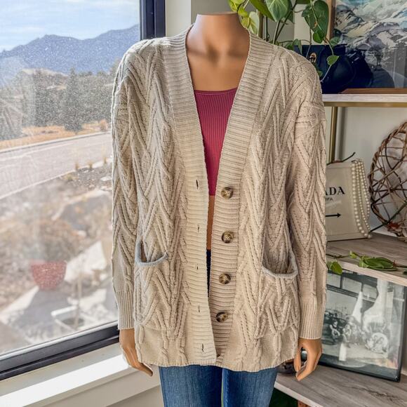 Altar'd State Cozy Cable Knit Oatmeal/Cream/Beige Cardigan, Women's Medium - Picture 12 of 12